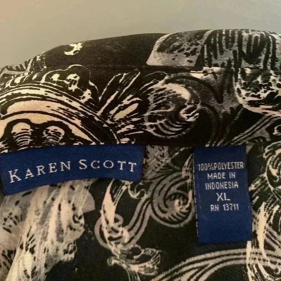 Karen Scott Black/White Long Sleeved Button Down Women’s Blouse Size XL - Picture 4 of 9